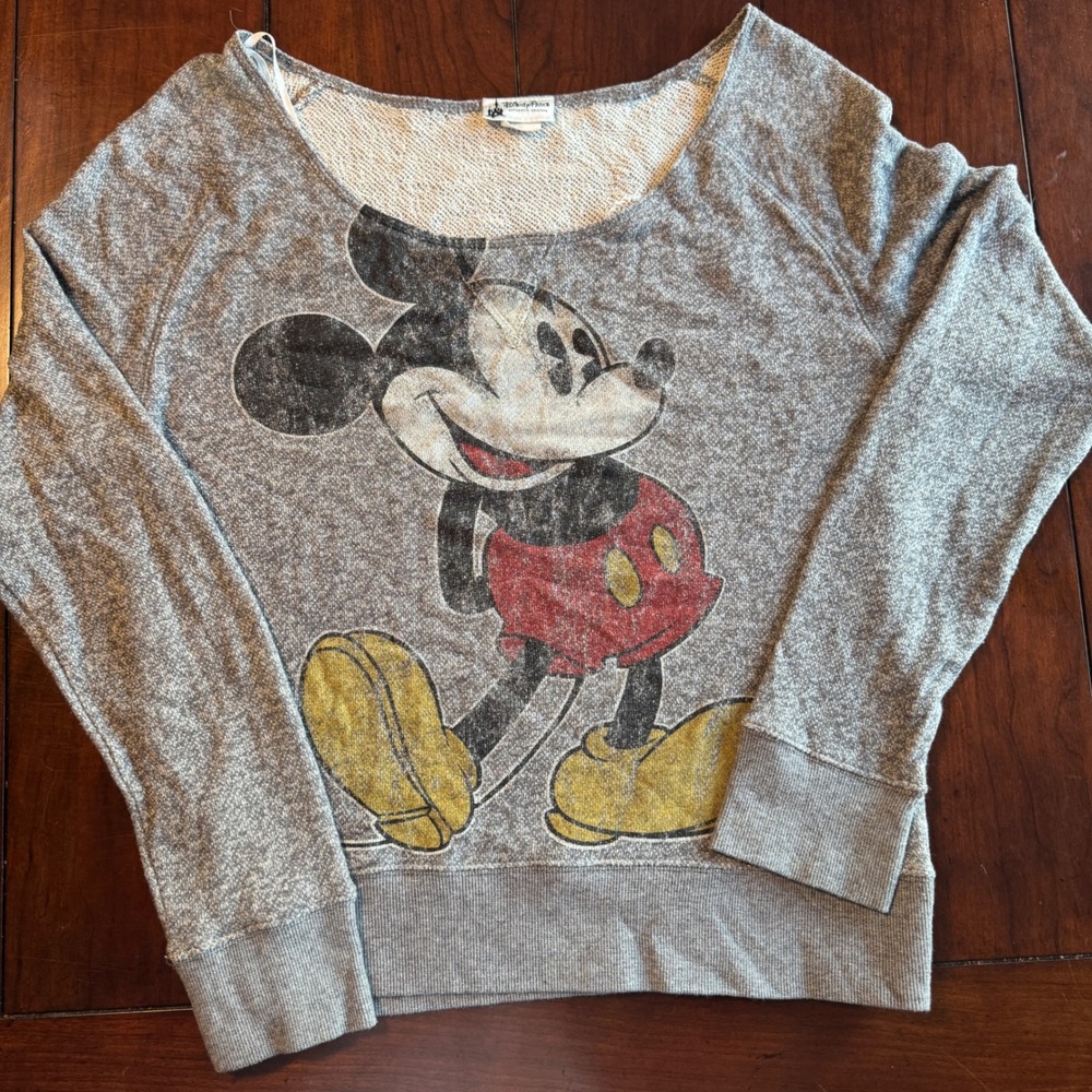 Disney Parks Mickey Mouse Gray Sweatshirt‎ Womens Large Graphic Pullover